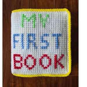 Handmade Crochet Soft Book Baby Sensory Toy Animals Vehicles Cross Stitch Style